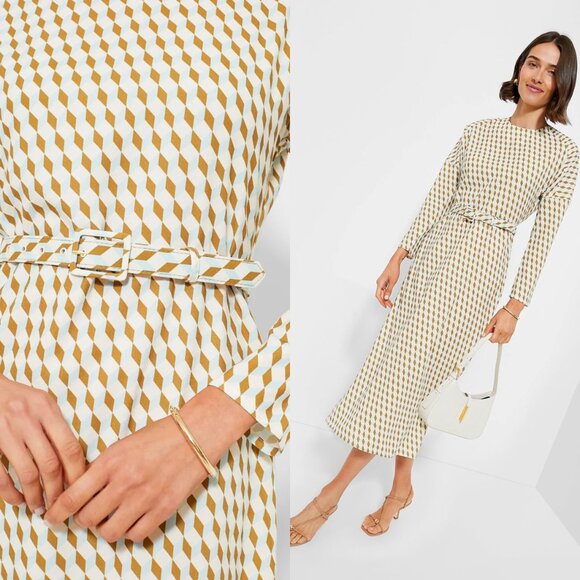 Tuckernuck Dresses & Skirts - Tuckernuck NEW Tan Ocean Spray Geo Bex Long Sleeve Belted Midi Dress Size XXL